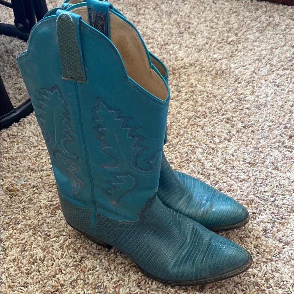 Panhandle Slim Blue Heeled Boots with Western Stitching